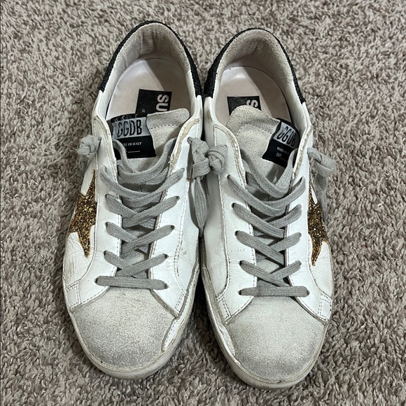 Golden Goose Super Star Black and Gold Glitter Lace Up Sneakers Size 38 - Picture 7 of 12